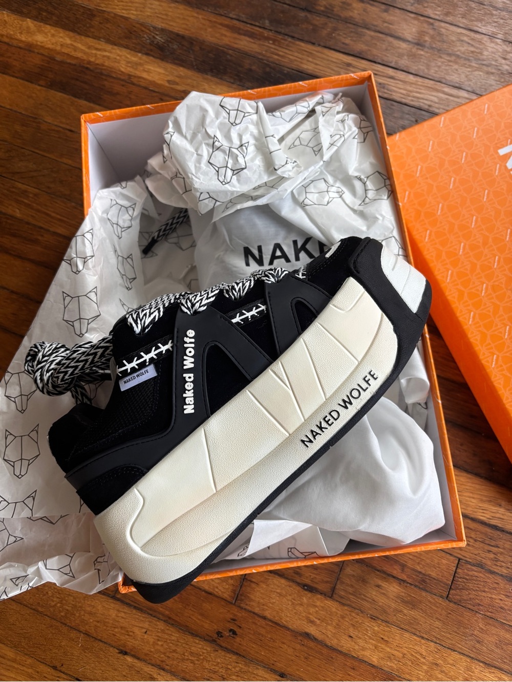 Naked Wolfe Black and White Chunky Platform Sneaker - Brand New